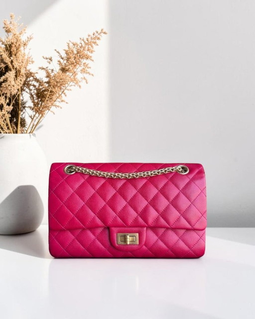 Chanel 2.55 Reissue 225 - 24 cm Caviar Steppleder, Pink, Goldbeschläge, Serie 23