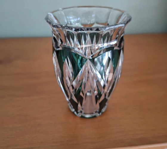 Image 1 of Vintage val Saint Lambert groene kristallen vaas 