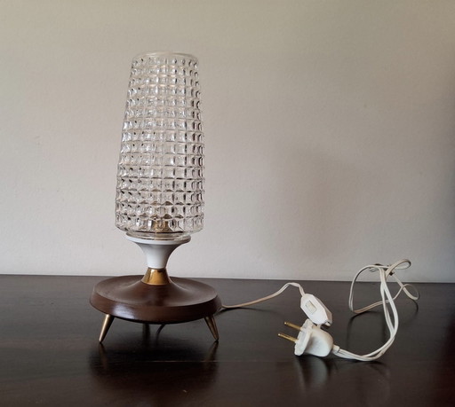 Vintage tafellamp met glazen reliëf kap jaren 60