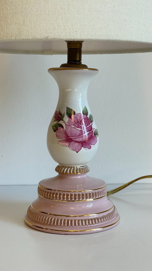 Ceramic Lamp, Italy, Roses and Gold
