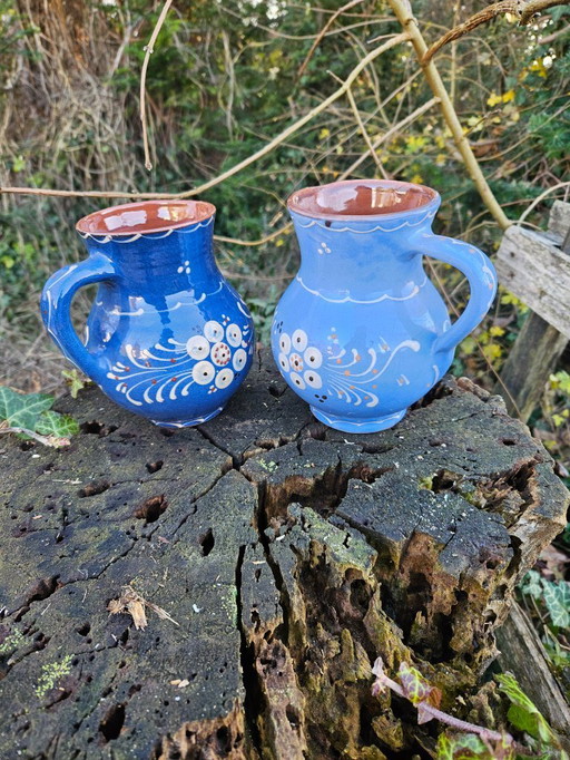 2 Pcs Set Amazing Hand Painted Vintage Mid-century Pottery Ceramic Jugs Jug Set from AUSTRIA