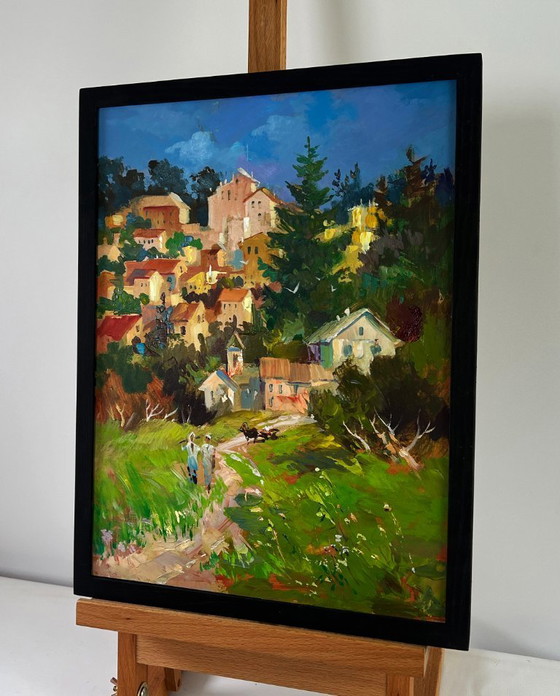 Image 1 of Original Oil Painting Summer City Landscape Streets that hide stories and dreams