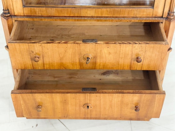 Image 1 of Vitrine Biedermeier, meuble de salon, armoire, meuble à façade en éventail, vers 1880