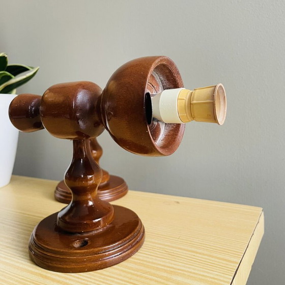 Image 1 of Apliques de pared rústicos portugueses de madera y cristal, juego de 2, década de 1990.