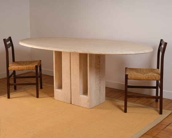 Image 1 of Langwerpige travertijn eettafel