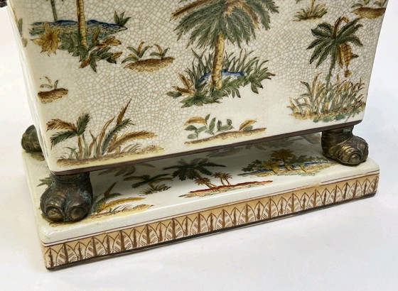 Image 1 of Vaso da fiori in ceramica vintage, dipinto con una testa di elefante in bronzo, H: 21 cm