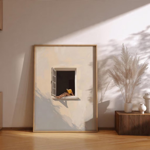 Window Minimalist Digital Wall Art, Calm Summer Window Print, Book Lover Digital Download, Soft Dopamine Decor, Aesthetic Home D