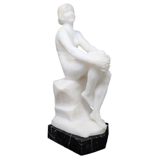 Scultura Art Déco in marmo bianco