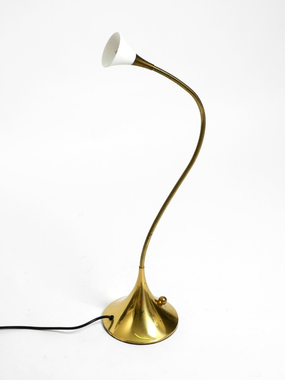 Image 1 of 1980s Brass Halogen Table Lamp by Florian Schulz Model Esa with Gooseneck