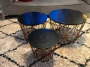 Set of 3 modern side tables with wire basket - copper with black