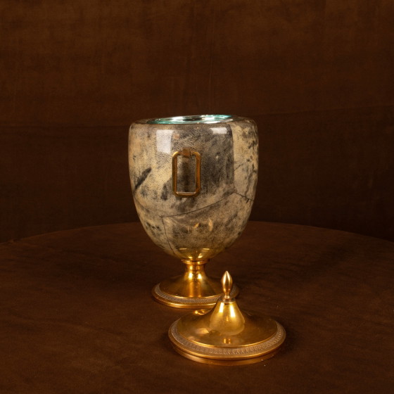 Macabo Grijs Perkament & Messing Thermos Glacette, Cusano Milanino, Italië 1950 – Serveerwagens, Wood, Glass (photo 2 of 17)