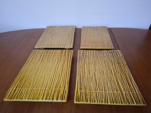 Assiettes en céramique de bambou Boch Keralux du milieu du XXe siècle