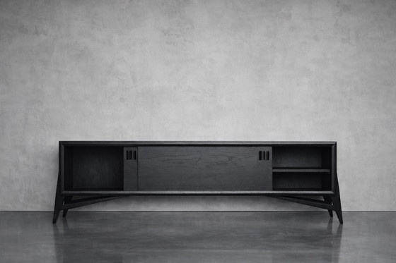 Image 1 of Vintage Mid-Century Scandinavian Modern Dark Oak Sideboard with Wooden Handles, 1960s