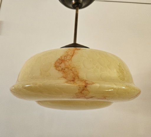 Wunderschöne, originale Art-Deco-Pendelleuchte – hanglampen, Glass, Metal