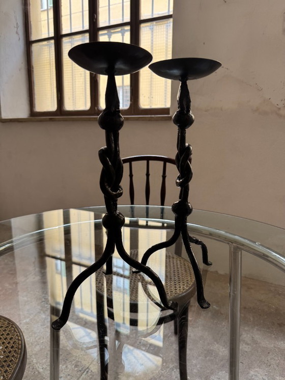 Image 1 of Set of Hand-Forged Italian Wrought Iron Candle Holders