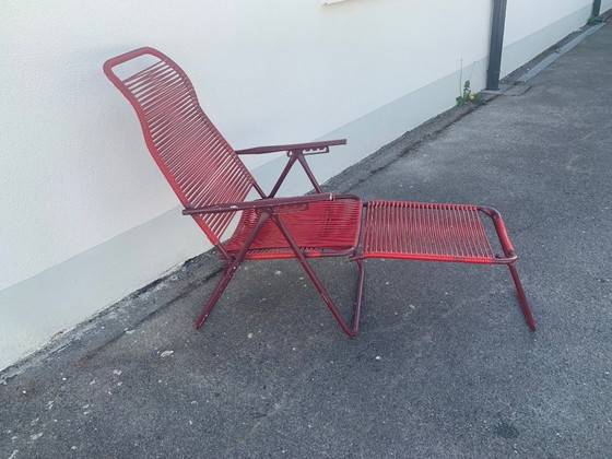 Image 1 of Chaise longue  vintage en scoubidou  véritable  