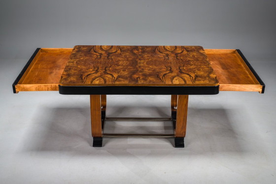 Image 1 of Art Deco French Walnut & Burl Dining Set, 1930s, Set of 7