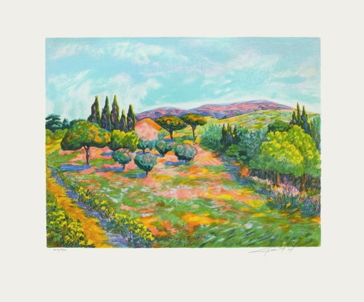 Claude Chevalley, Landschap van de Luberon, Gesigneerde lithografie