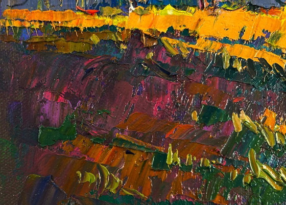 Image 1 of Original Oil Painting Evening Summer Landscape Warm touch of light