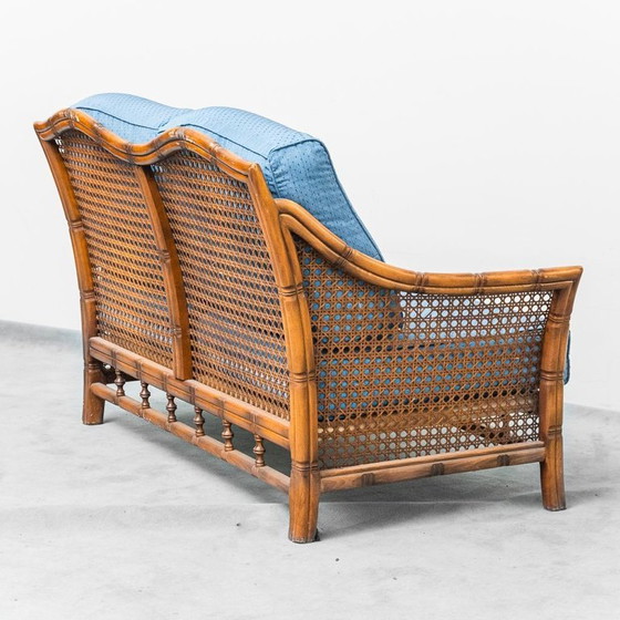 Image 1 of DIVANO D'EPOCA A 2 POSTI IN BAMBOO E CINGHIALE DI VIENNA, 1960, MODERNO ANTICO