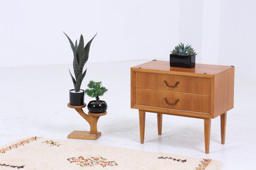 Vintage bedside table 60s | Mid - Century mini chest of drawers | Stylish 70s wooden storage bedroom 1/2 #04-19