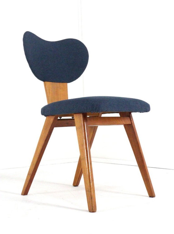 Image 1 of Beech dining set round dining table + 4 vintage dining chairs in the style of Pastoe