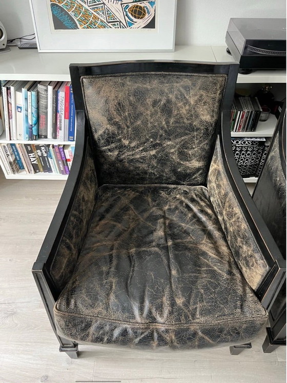 Lot de 2 Fauteuils Vintage en Cuir - Style Art Déco – Wood, Leather (photo 6 of 10)