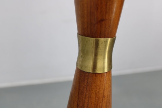 Image 1 of 1960s Parker Knoll Wooden Table Lamp with wicker shade, Britain