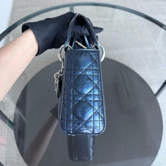 Image 1 of DIOR LADY MINI - PELLE DI VITELLO LUCIDA CANNAGE, BLU METALLIZZATO, FERRAMENTA ARGENTO