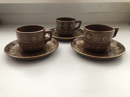 3x Tasse et soucoupe fin XIXème siècle Creek Border d'Angleterre