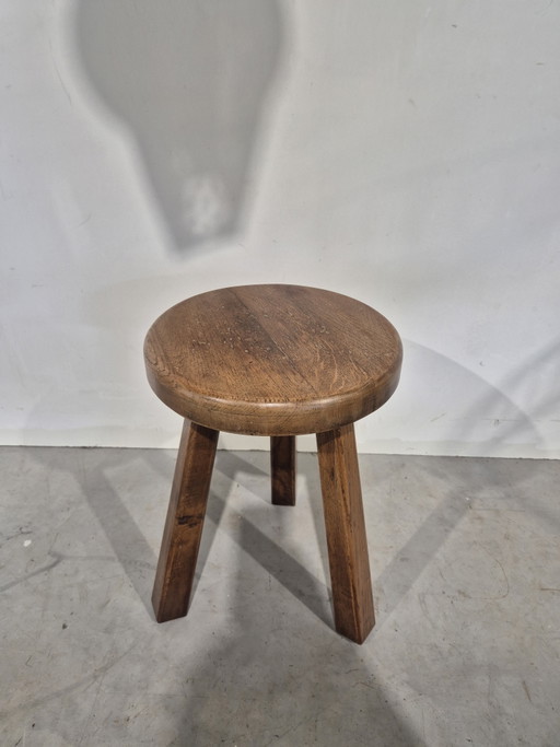 French solid wood 3-legged stool