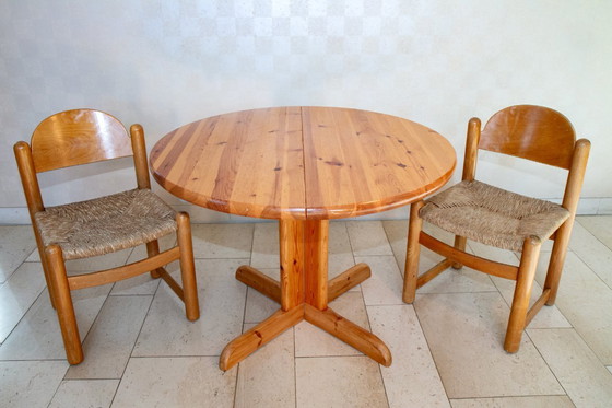 Image 1 of Table à Manger Extensible Ronde en Pin Massif, 1970-80
