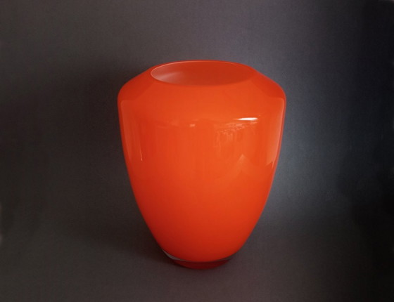 Image 1 of Énorme vase en verre orange/blanc Walther Gropius Bauhaus 'TAC02' Rosenthal 1969