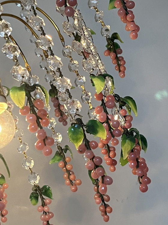 Image 1 of Vintage Murano Pink Grapes Chandelier Pendant Lamp Crystal