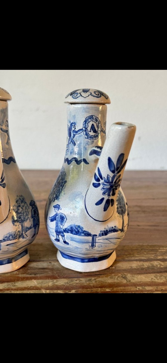 Image 1 of Service à huile et vinaigre Claauw en porcelaine de Delft, 1800-1840