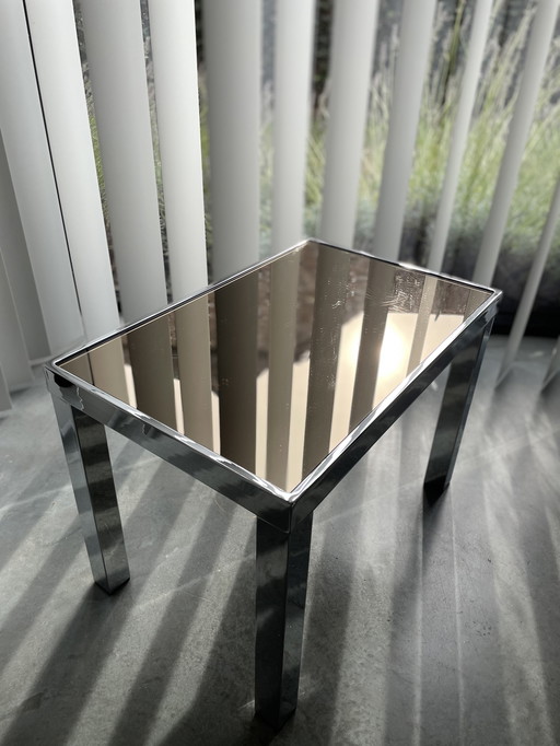 Chrome side table with mirror smoked glass