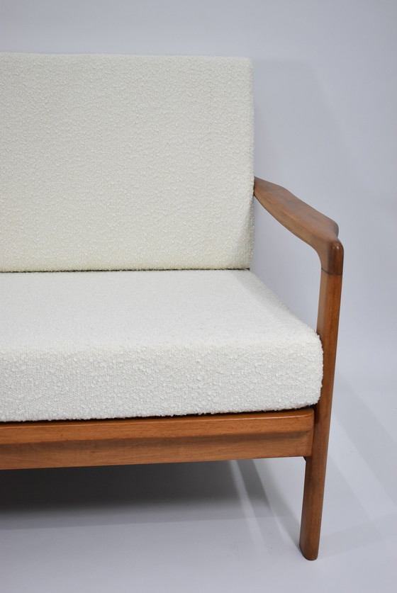 Image 1 of Scandinavian Two-Seater Sofa, 60'S Style, Teak & White Bouclé