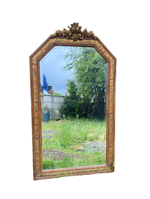 Large gilded wood mirror, Louis XVI - Art Nouveau transition style, late 19th century
