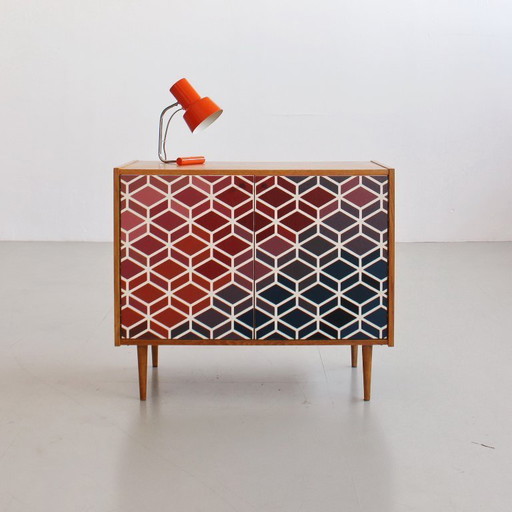 Mid-Century Cabinet with a Hand-painted Geometric Pattern, Colorful Vintage 1960s