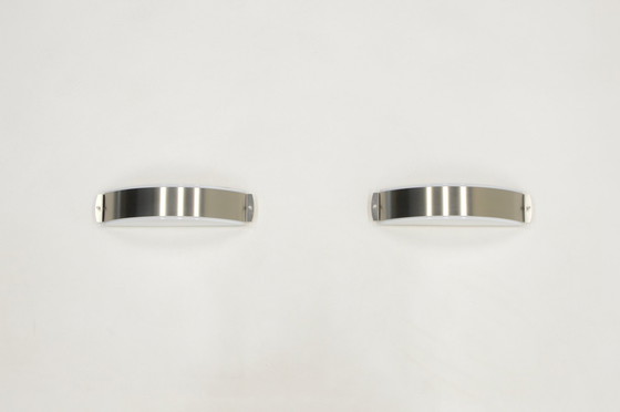 Image 1 of Stainless Steel and Glass Wall Lamps Made by Glashütte Limburg, 1970s Germany