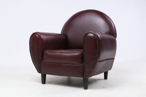 Poltrona vintage in pelle color marrone in stile Art Déco