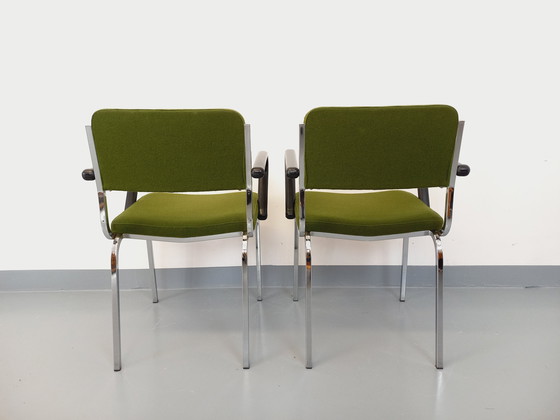 Image 1 of Paar Vintage 70's stoffen en chromen fauteuils