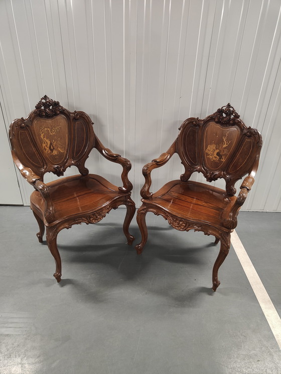 Image 1 of Set di 2 sedie e 1 divano, in stile antico cinese/francese Napoleone 111. Set ristrutturato.