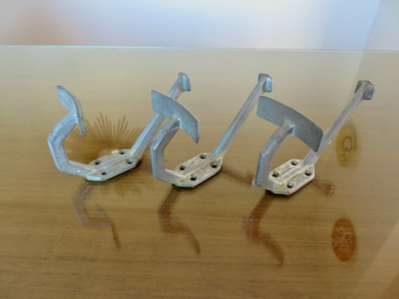 Image 1 of Set of 3 coat racks, wall hooks, in aluminium, industrial style, bistro style, France, 1930s-40s