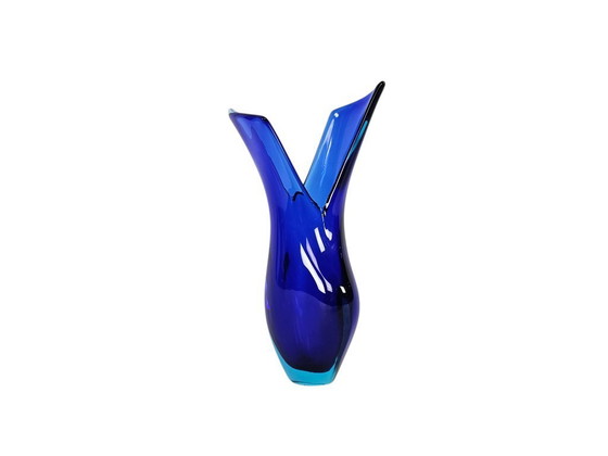 Image 1 of Murano – Flavio Poli – Vase „Knospe“ – Aquamarin und Kobaltblau – Italien – 1960er Jahre