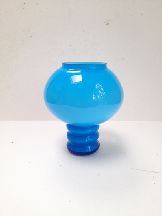 Blue Opaline Vase with Rings by Friedrich Hlass – Glass (photo 5 of 5)