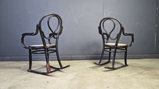 Image 1 of Paire de fauteuils à bascule Art nouveau, années 1900