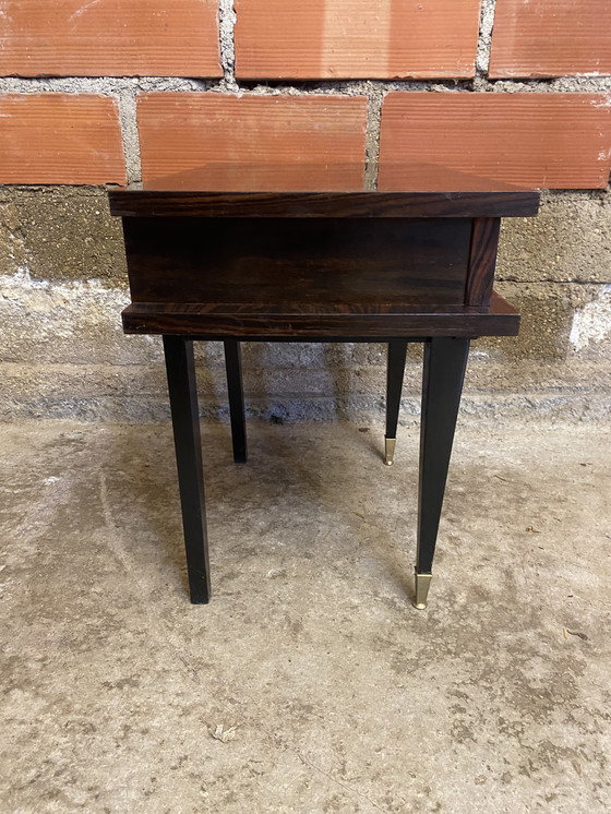 Image 1 of Chevet Ancien Table Nuit Tiroir Bois de Macassar Milieu XXeme Vintage #D369