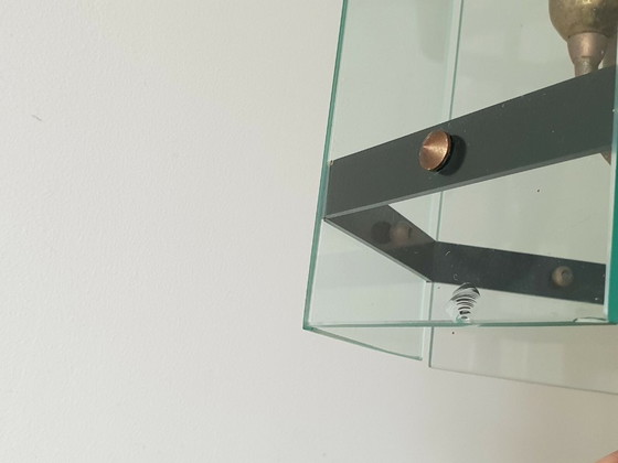 Image 1 of Vintage hanglamp uit de jaren 50 van glas en messing in rockabilly-stijl