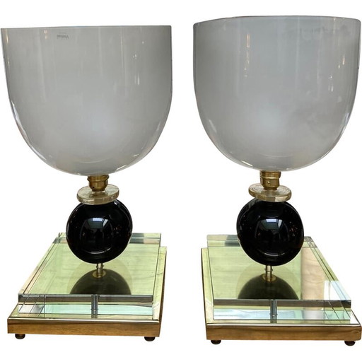 Paar vintage messing en glazen lampen van Vetreria Vistosi, 1980